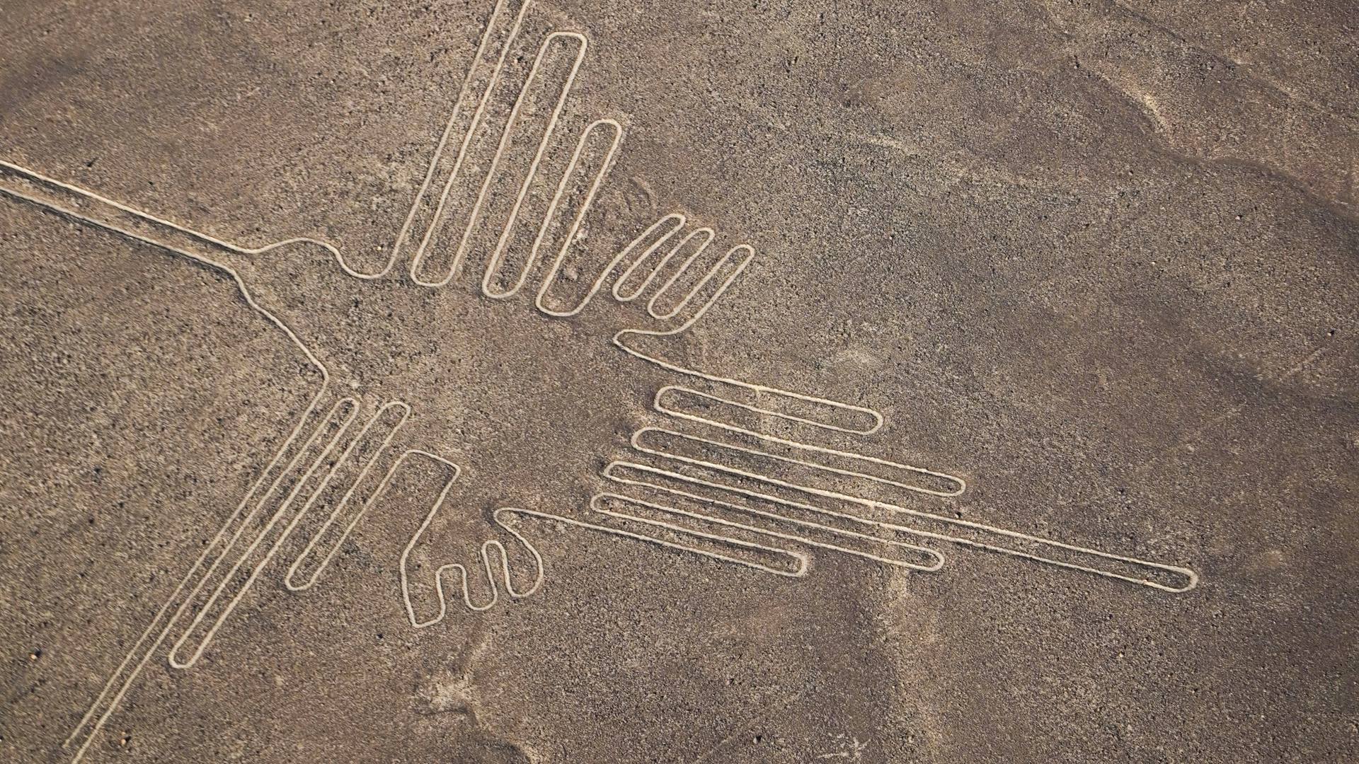 Aerial view of a Nazca geoglyph in the Peruvian desert