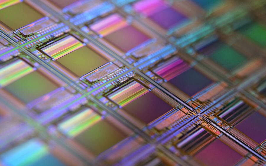 A semiconductor wafer under light