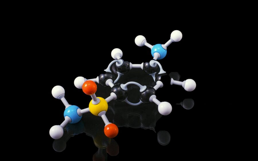 A ball-and-stick model of a molecule