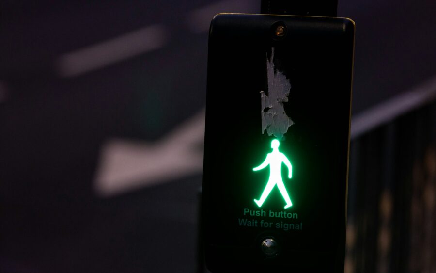 A pedestrian walk signal