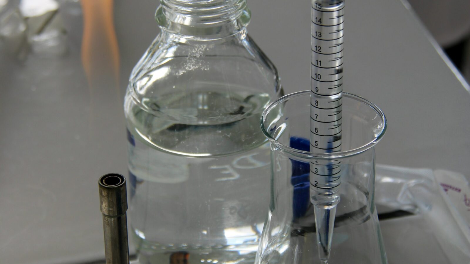 Laboratory glassware in a chemistry experiment