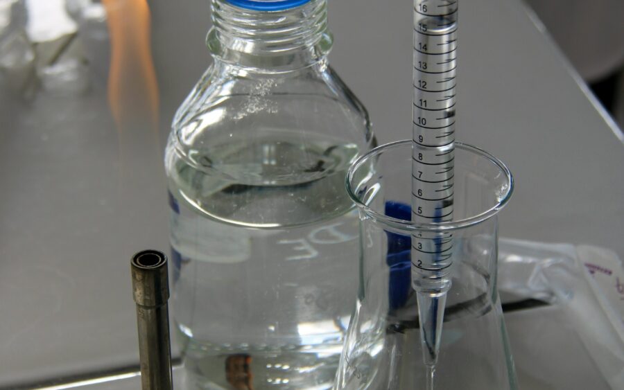 Laboratory glassware in a chemistry experiment
