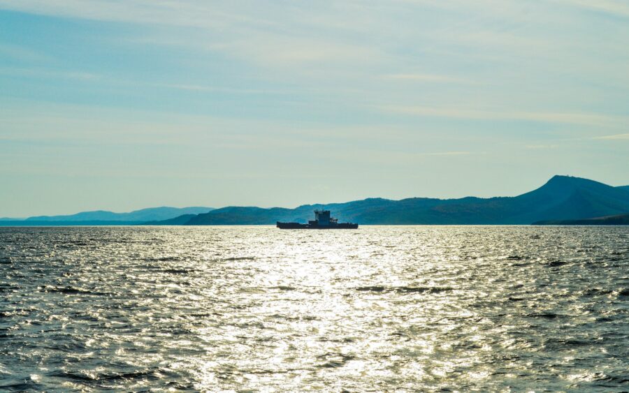 A ship alone on the open ocean