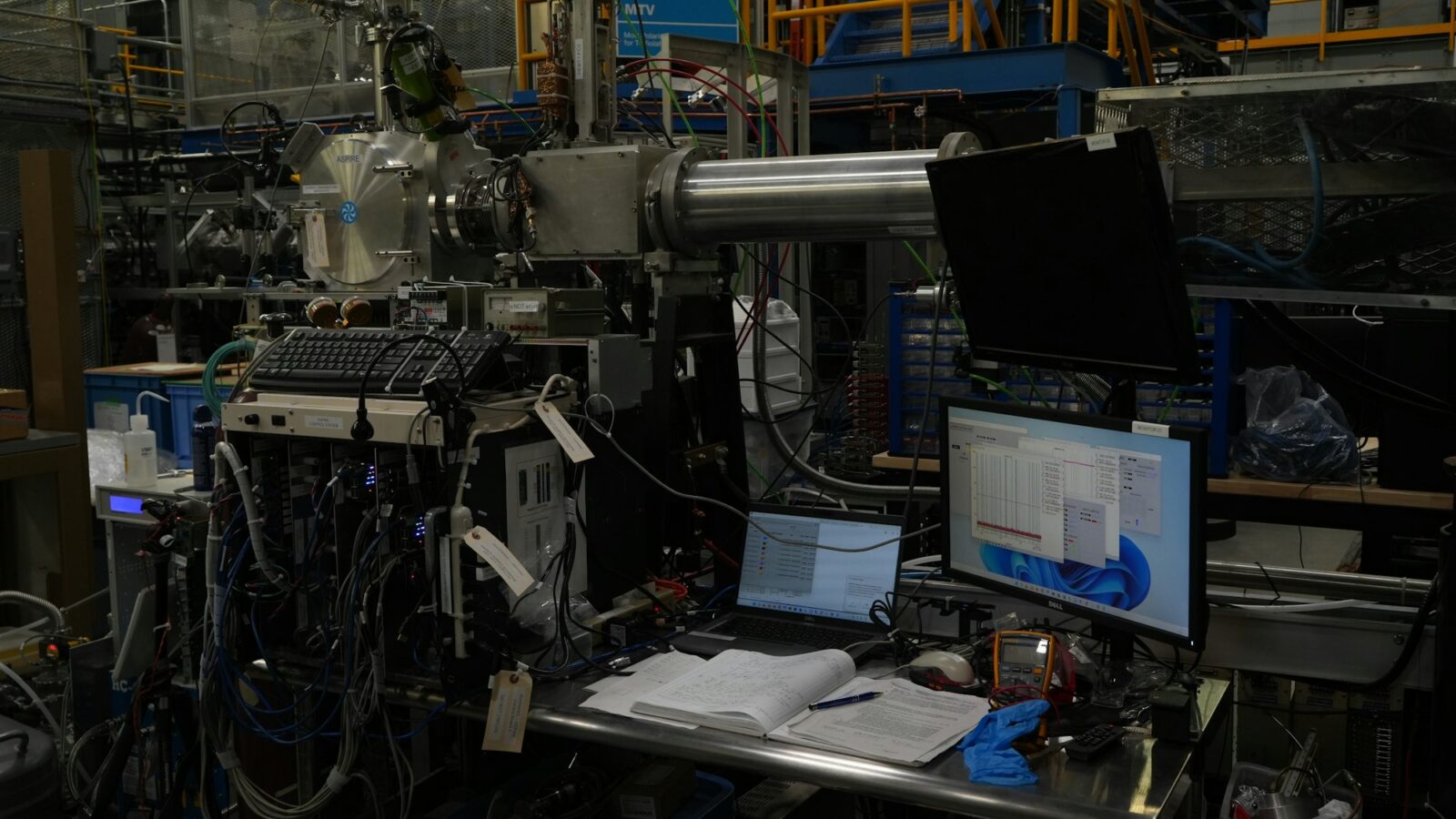 Scientific equipment and computers in a physics laboratory